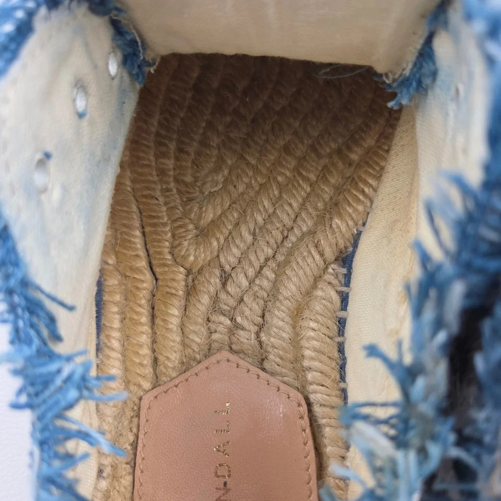 Made in Spain Espadrille Platform Sneakers Blue Floral Embroidered Frayed 7.5/38
